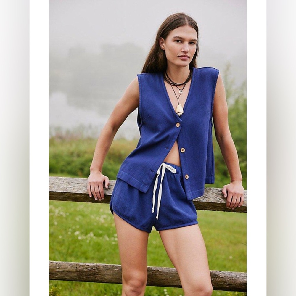 NEW Free People So Fresh Vest Set In Navy Blue small s top and shorts